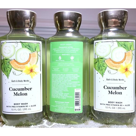 Bath & Body Works Cucumber Melon 10oz Shower Gel Body Wash (x3) Aloe B5 - Picture 3 of 4